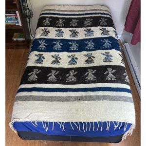 Vtg Artisan Wool Mayan Folk Art Throw Blanket Momostenango Guatemalan 72”x59”